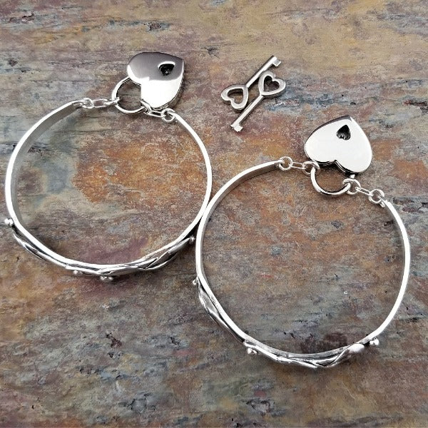 STERLING SILVER HEART PADLOCK EARRINGS BDSM HANGING EARRINGS