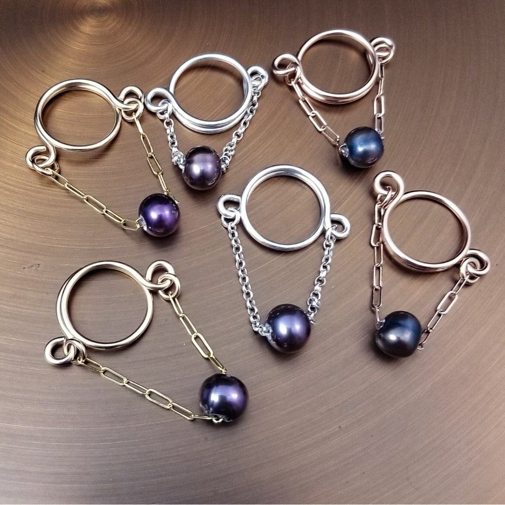 NIPPLE RINGS, PAIR, Precious Metal Freshwater Pearls {non