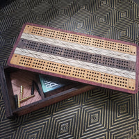 THE HEIRLOOM  CRIBBAGE GAME SET with STORAGE BOX -  Teak, Oak and Walnut Stains - from THE NAVARRI GAME COLLECTION