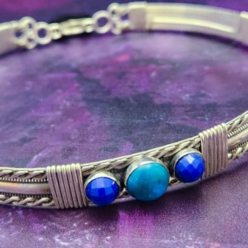 BABYLON Chrysocolla, Lapis Lazuli and Sterling Silver Locking Submissive Collar