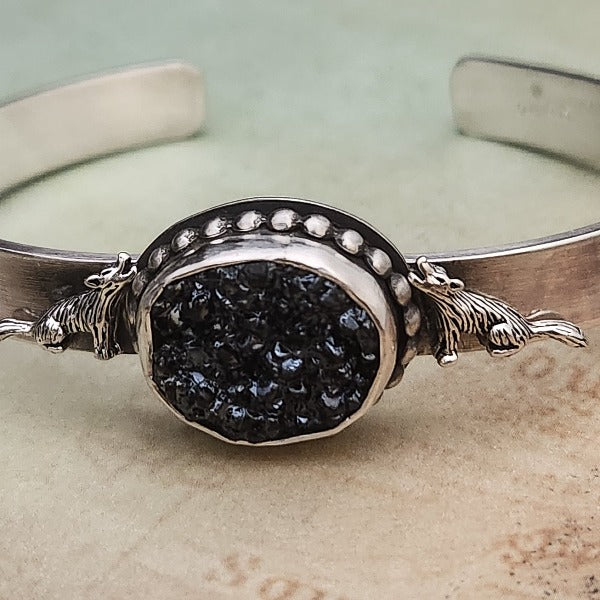 SOLD - READY TO SHIP WOLF BLACK DRUZY CUFF, One Of A Kind