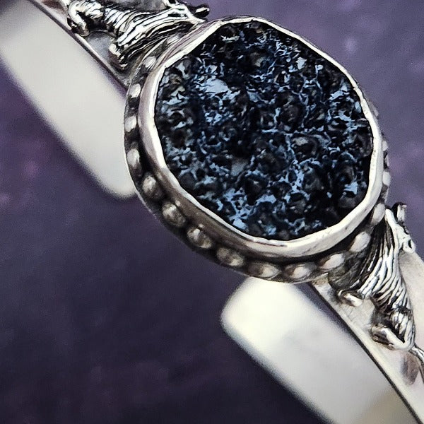 SOLD - READY TO SHIP WOLF BLACK DRUZY CUFF, One Of A Kind