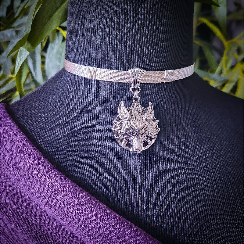 FINAL FANTASY WOLF HEAD Locking Collar with Slide, Sterling Silver