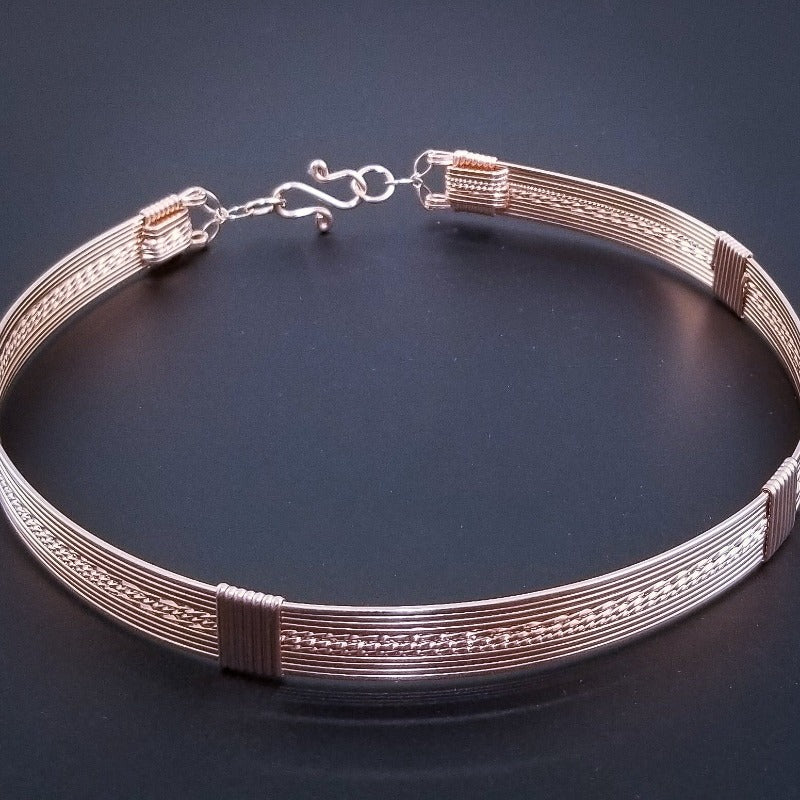 GODIVA Locking Collar, Rose Gold with Sterling Silver Twists