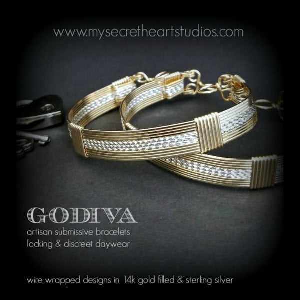 GODIVA Handcuff Bracelets {Pair} Yellow Gold Filled with Sterling Twists {Locking or Traditional Version}