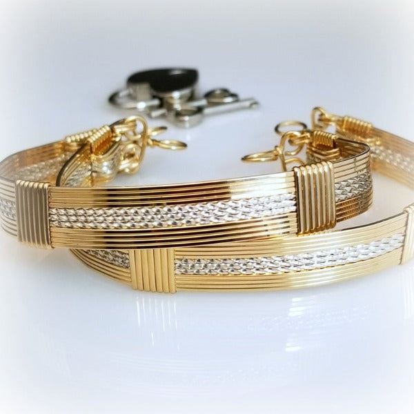 GODIVA Handcuff Bracelets {Pair} Yellow Gold Filled with Sterling Twists {Locking or Traditional Version}