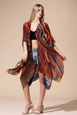 Introducing the Retro vibe Kimono, a dynamic fusion of vibrant colors and distinctive patterns that harken back to past eras. Light and trendy, it infuses every outfit with an exclusive touch, thanks to its retro-inspired style.