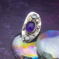 SOLD - One of A Kind Ring, Sterling, Amethyst, Opal and Swiss Blue Gems
