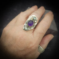 SOLD - One of A Kind Ring, Sterling, Amethyst, Opal and Swiss Blue Gems