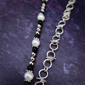 *READY TO SHIP - BARBS & PEARLS WIRE, Brambles Locking Collar, Sterling & Onyx