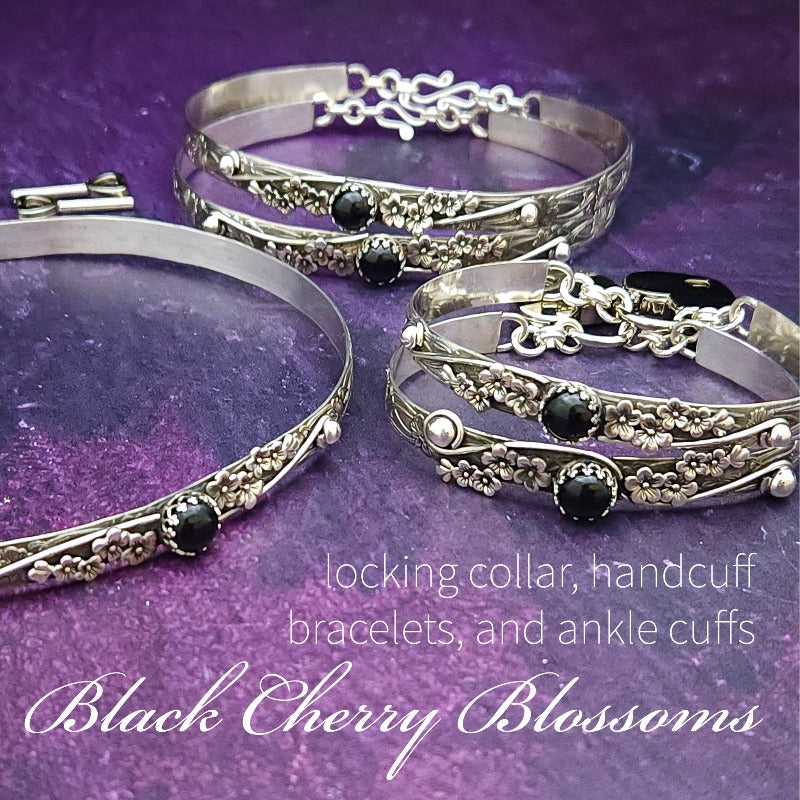 MY SECRET HEART STUDIOS' PRIVATE LISTING for HF, Black Cherry Blossoms Collection bracelets and ankle cuffs.
