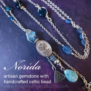 THE HANDCRAFTED ARTISAN CELTIC KNOT BEAD is hand built in fine silver art clay. Embellished on one side with the Celtic Knot design, and other side features an ancient Celtic Tree of Life. Handcrafted Artisan Gemstone Chain. By My Secret Heart Studios