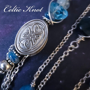 THE HANDCRAFTED ARTISAN CELTIC KNOT BEAD is hand built in fine silver art clay. Embellished on one side with the Celtic Knot design, and other side features an ancient Celtic Tree of Life. Handcrafted Artisan Gemstone Chain. By My Secret Heart Studios