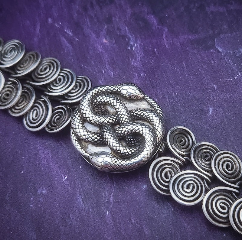KYRO Locking Collar, Intertwined Ouroboros Serpents, Sterling Silver {Interchangeable Medallion}