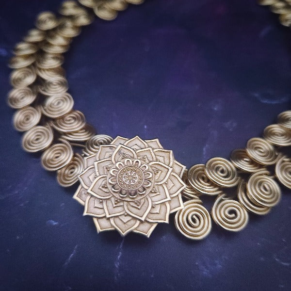 The KYRO INTERCHANGEABLE MEDALLIONS are created to wear on the KYRO COLLARS and can be effortlessly changed. In a heartbeat, you can transform a collar from gothic to girly, uptown to downtown, or casual to dramatic. This one is a bronze mandala flower. By My Secret Heart Studios