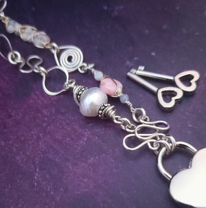 KITTEN BELL, Rhodochrosite and Pearl {Locking Submissive Style or Traditional} {{One Of a Kind, Ready To Ship}}