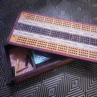 THE HEIRLOOM  CRIBBAGE GAME SET with STORAGE BOX -  Teak, Oak and Walnut Stains - from THE NAVARRI GAME COLLECTION