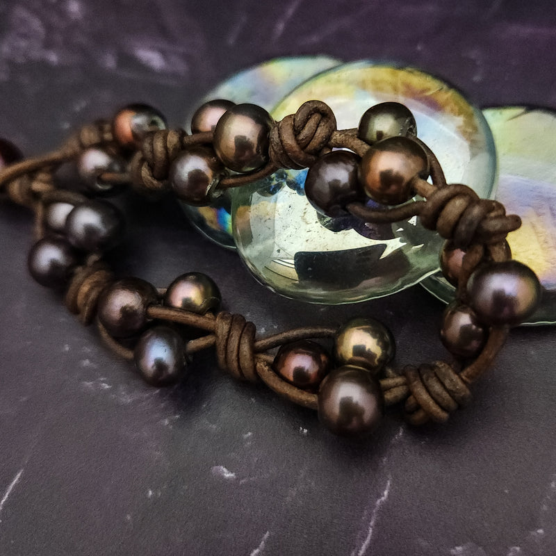 * READY TO SHIP MARNIA Necklace with FREE BRACELET, Ammonite and Titanium Druzy and Freshwater Pearls, One of a Kind