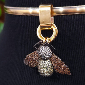 A crystal encrusted queen bee collar enhancer that can be worn alone or slid onto most of our submissive collars or chains. By My Secret Heart Studios