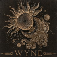 A Celestial engraved Scrabble Game Set featuring an engraved celestial design with a sun, crescent moon, planets, and the word 'WYNE' at the bottom.