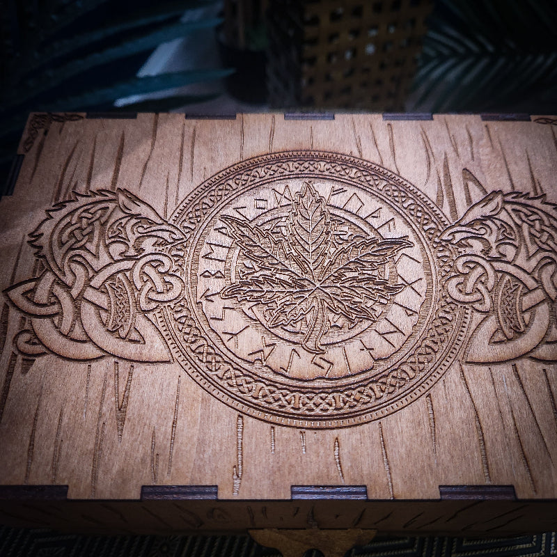 Engraved Marijuana Leaves and Celtic Dragons
