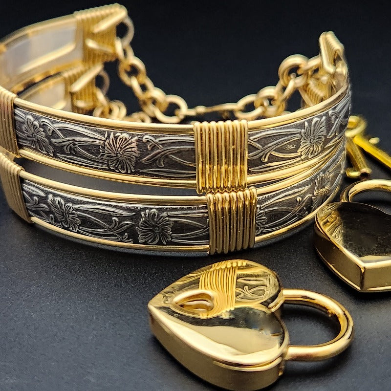 Bracelets de verrouillage DOUX et DOUX {PAIRE} {Sterling avec accents en or jaune 14 carats} 