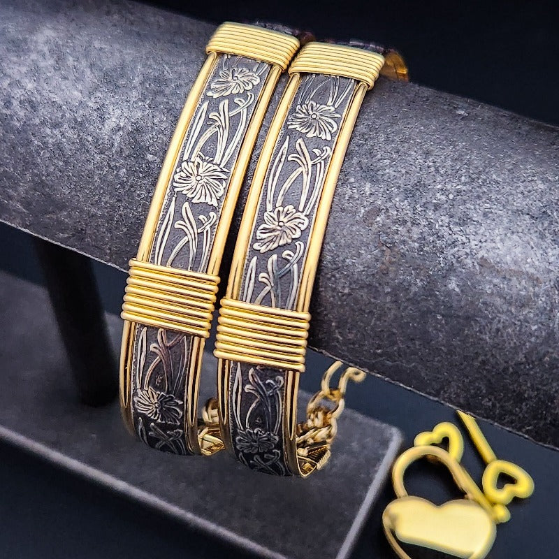 SOFT and SWEET Locking Bracelets {PAIR}, Sterling with 14K Gold-Filled Accents