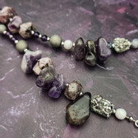 Wear the Velavee Angel Necklace and radiate your inner goddess! Crafted from sterling silver and the rare gemstone Charoite, this one-of-a-kind necklace is adorned with angel wing and a inverted fan shaped medallion, creating a beautiful and unique statement. 