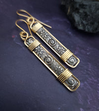 Wild Flower Drop Earrings, Sterling with Gold Wire Wrapped Accents