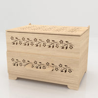 Wooden box with floral patterns on a white background