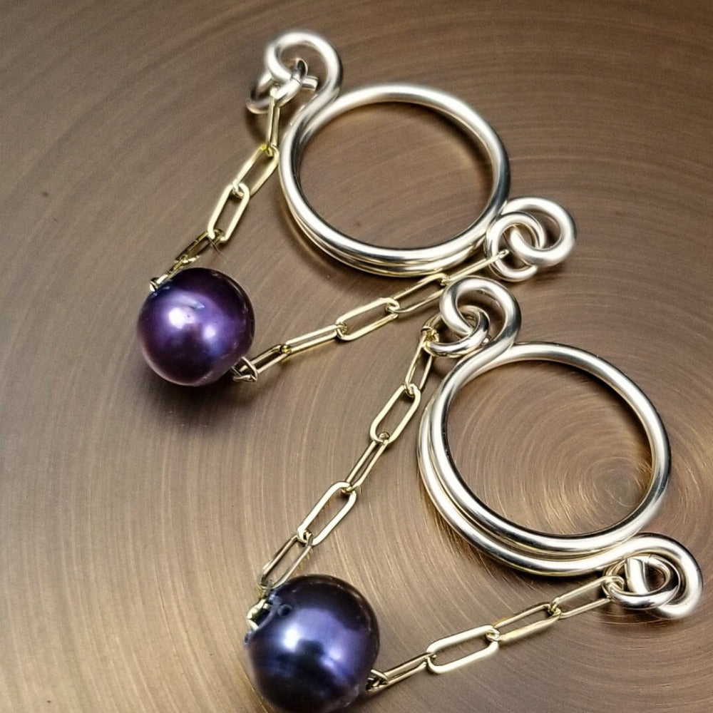 NIPPLE RINGS, PAIR, Precious Metal & Freshwater Pearls {non-piercing,  adjustable}