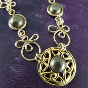 COLLAR, Submissive Locking Triquetra & Gems, CELTIC PRIESTESS, PYRITE and 14K Gold Filled