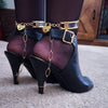 Slip the golden ring around the heel of your stilettoes, and the other ring into the lock of your locking ankle bracelet and voila, you now have on locked heels. Sweet. Simple. Sexy as hell!