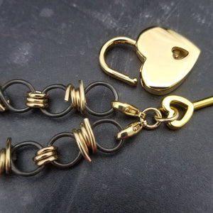 BRAMBLES Bracelet à maillons de chaîne de gardien de clé de Dominant barbelé {Noir et Or}