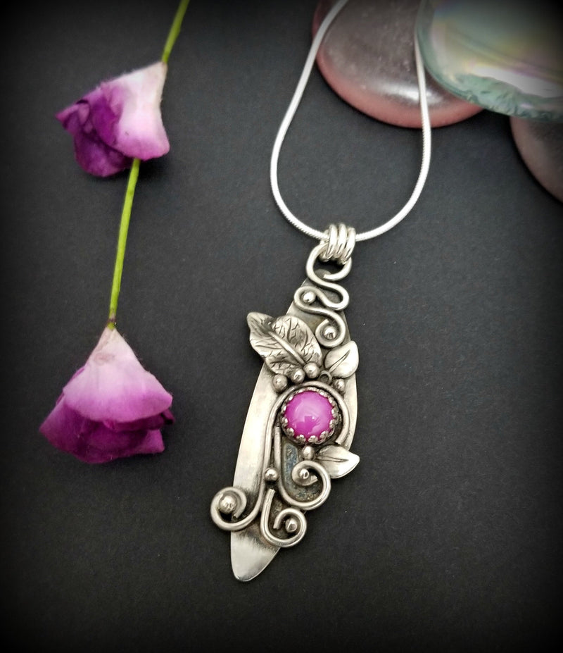 Floral Garden Pendant, Bei, Sterling with Ruby Star