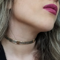 Our most delicate and feminine submissive locking collar. A simply sweet floral and vine pattern of sterling silver and wire wrapped with precious metal accents. BDSM? No one will know. Totally discreet.