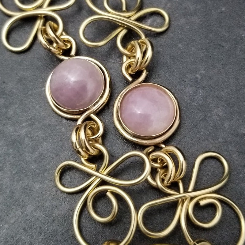 COLLAR, Submissive Locking Triquetra & Gems, CELTIC PRIESTESS, KUNZITE and 14K Gold Filled