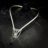 Inspired by campfires, music and moonlight dancing. Ancient past, present and future. Substantial open back style collar has a nice fluid curve that hugs the neck. Celtic knot with swag chain and black onyx bead. Created in all luxurious sterling silver, its solid, weighty construction makes it a timeless piece that you'll be able to enjoy for years to come. My Secret Heart Studios