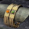 Custom Designed Locking Submissive Collar and Handcuffs Gold with Black and Fire Opals