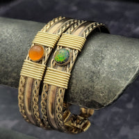 Custom Designed Locking Submissive Collar and Handcuffs Gold with Black and Fire Opals