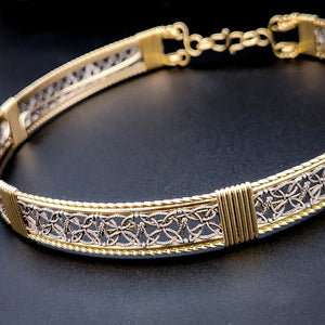 Crafted with a luxurious combination of Art Deco inspired sterling silver and accents of 14k Gold Filled, the DEKKA BDSM Submissive Collar exhibits a unique and feminine style. My Secret Heart Studios