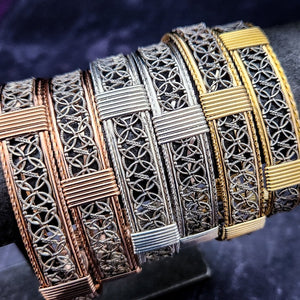 Crafted with a luxurious combination of Art Deco inspired sterling silver and accents of 14k Gold Filled, the DEKKA BDSM Submissive Collar exhibits a unique and feminine style. My Secret Heart Studios