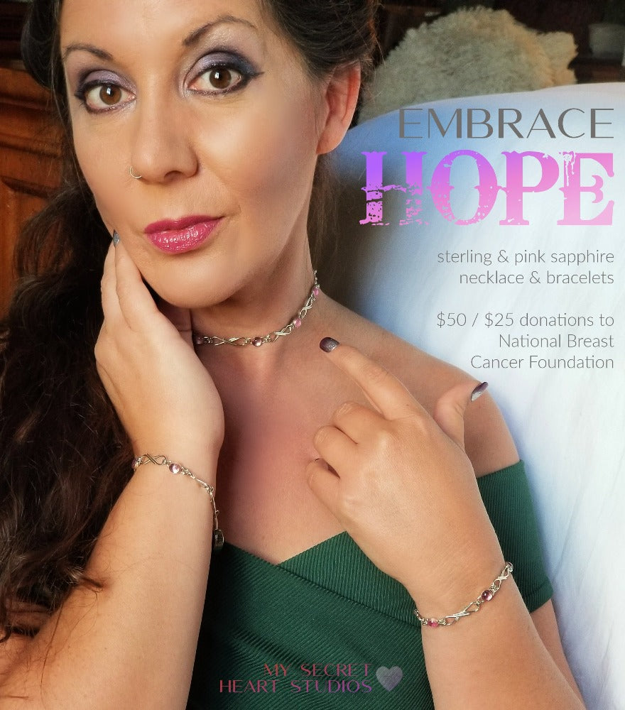 Embrace Hope, Sterling and Pink Sapphire, Breast Cancer Awareness, My Secret Heart Studios