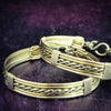Our Entwined Collection is themed around ropes, paying homage to the ancient art of shibari. These locking BDSM submissive bracelets are so beautifully discreet.  Created in sterling with slim bands of 14k gold filled accents. Can be worn as wrist or ankle restraints.  