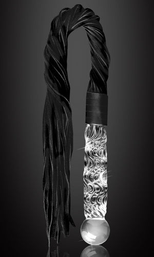 Achieve the ideal combination of bliss and agony with this BDSM Flogger, crafted of Black Suede and Glass. This timeless impact toy is stylish, opulent, and made with great attention to detail. Customize it your way and experience the range of sensations that come with S&M play from gentle warmth to hard hits. Can be engraved / monogrammed. By My Secret Heart Studios