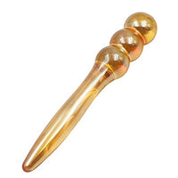 A sexy massager in stunning iridescent amber glass ... imagine the sleek contours of the warm glass on oiled skin.  Designed with sensual play in mind.