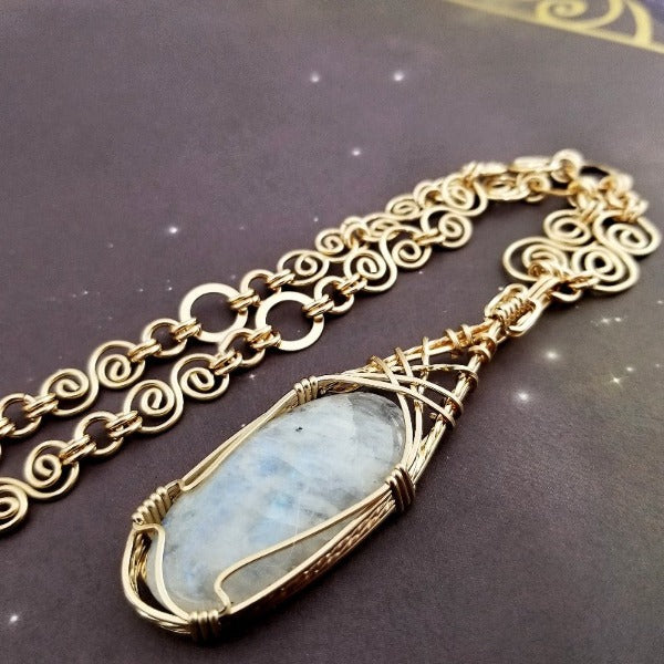 INFINITY SOFT CHAIN COLLAR, Gold with Moonstone {One of A Kind}
