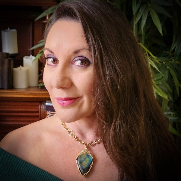 Infinity Locking Soft Chain Collar, Gold and Labradorite, One of A Kind, My Secret Heart Studios. 01