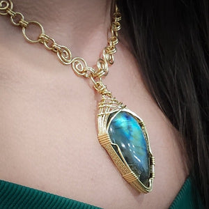 Infinity Locking Soft Chain Collar, Gold and Labradorite, One of A Kind, My Secret Heart Studios. 05