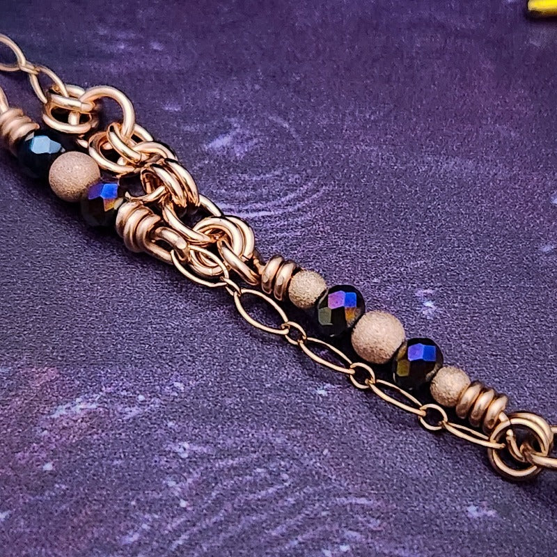 An original, one of a kind design, our locking submissive kitten bell is handcrafted with all the grace and discretion that My Secret Heart is known for. Wear this as a fashion piece or as a subtle submissive or pet play collar, either way you will look amazing!  Crafted in luxurious rose gold and embellished with stardust beads and crystals.